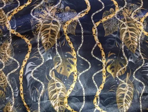 Raso Estampado Hojas Y Cadenas 